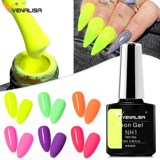 VENALISA Neon Gel Nail Polish, Bright Color Soak off for Professional Manicure And DIY Home Use Nail Art Salon Designs