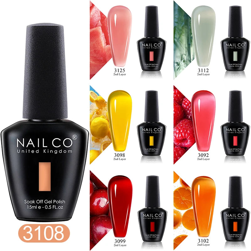 NAILCO 15ml Gel Nail Polish Vernis Semi Permanent Solid Soak Off UV Gel Varnish Nail Art Manicure BaseTop Coat