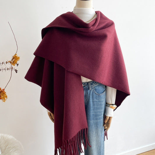 Solid Color Fashion Retro High-grade Travel Warm Outerwear Cloak Robe